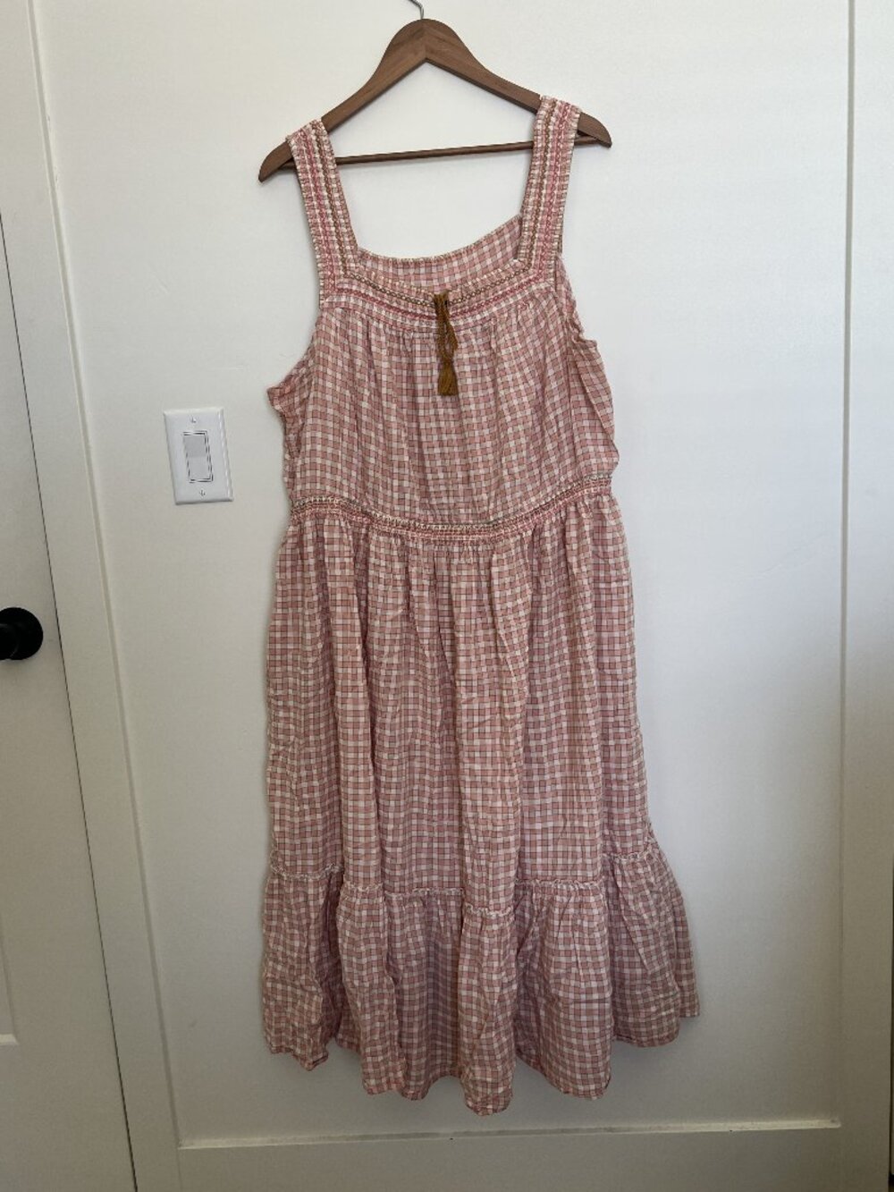 Gingham Tiered Dress with Tassel
